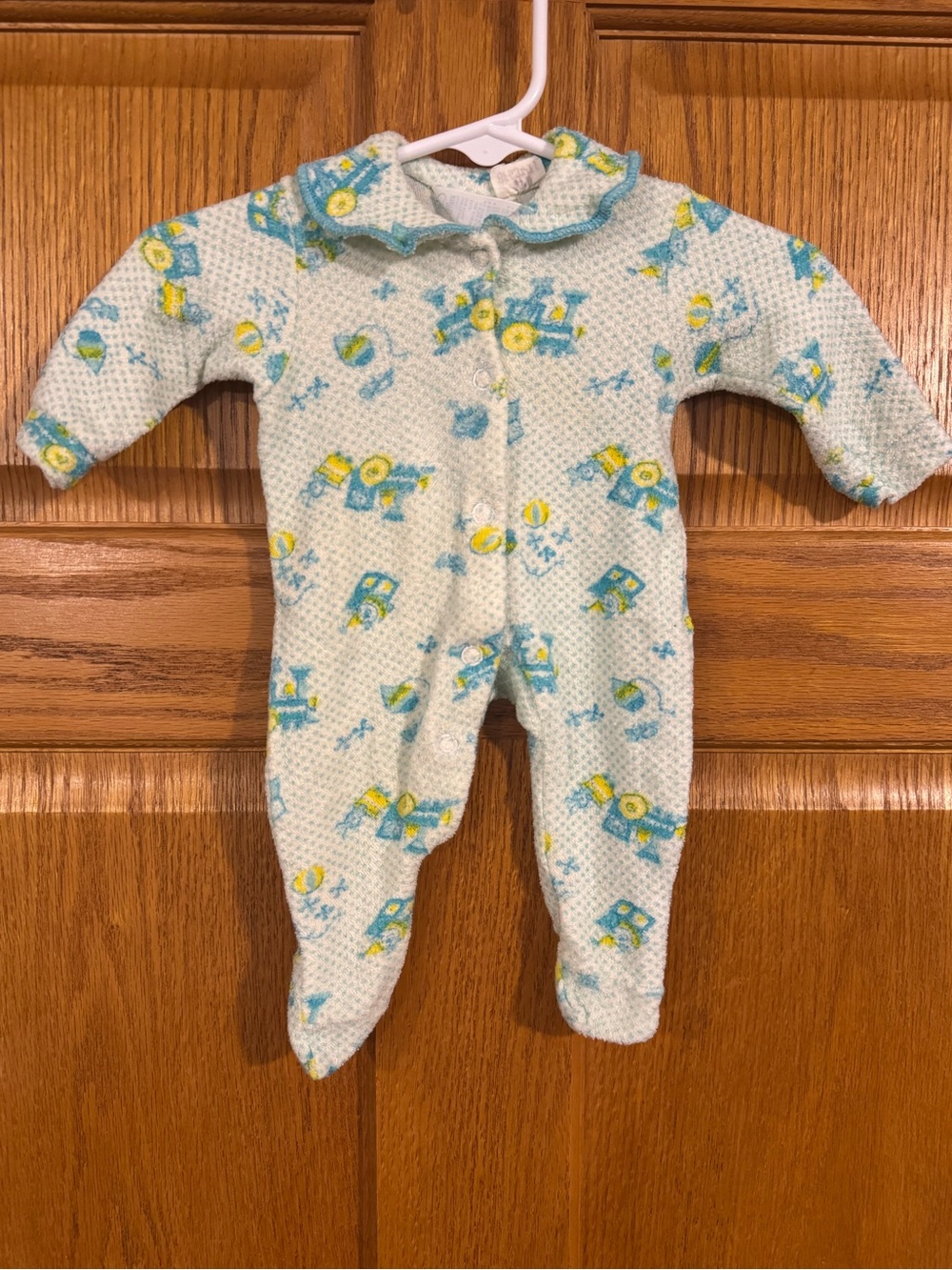 Vintage Carter’s Newborn Terrycloth Footed Sleeper Train Toy Print Retro